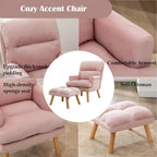 Velvet Fabric Armchair with Ottoman with Adjustable Backrest and Side Pockets