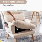 Velvet Fabric Armchair with Ottoman with Adjustable Backrest and Side Pockets