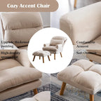 Velvet Fabric Armchair with Ottoman with Adjustable Backrest and Side Pockets