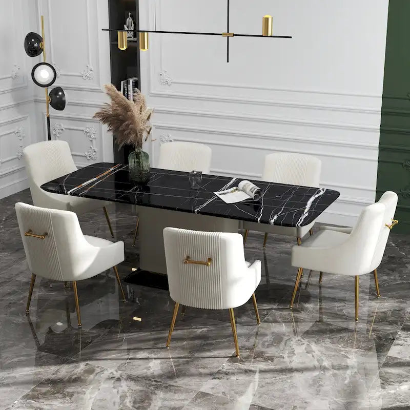 SEYNAR Modern Glam Boucle Pleated Velvet Dining Chair or Vanity Chair Set of 6 with Rear Handle