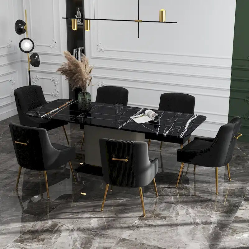 SEYNAR Modern Glam Boucle Pleated Velvet Dining Chair or Vanity Chair Set of 6 with Rear Handle