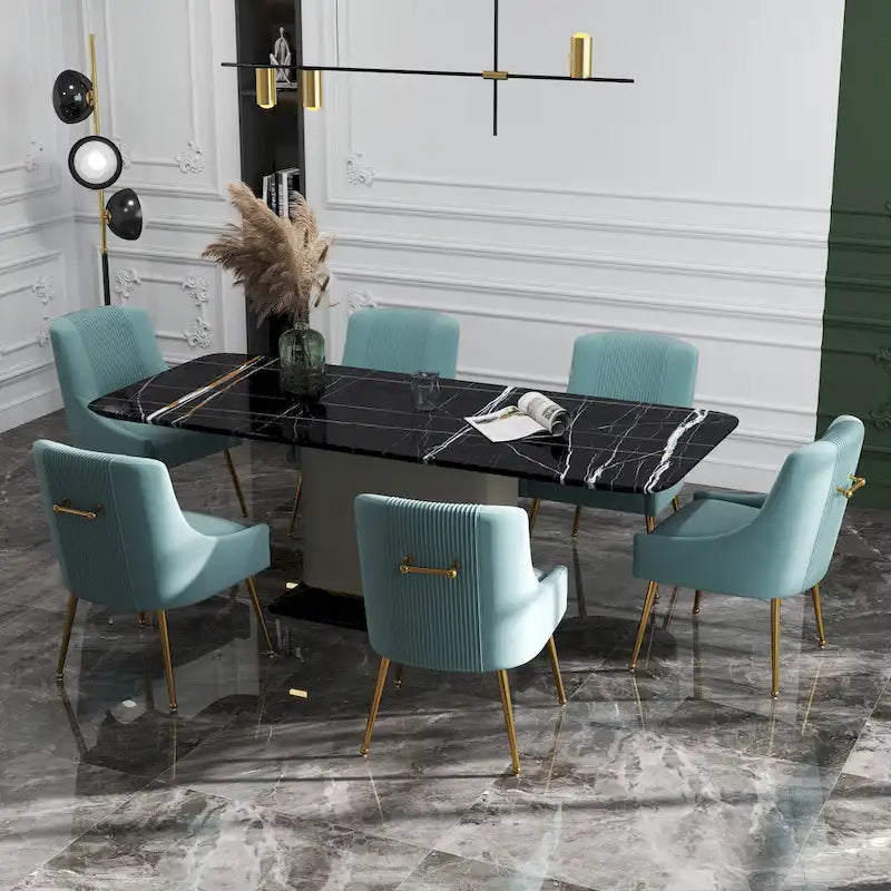 SEYNAR Modern Glam Boucle Pleated Velvet Dining Chair or Vanity Chair Set of 6 with Rear Handle