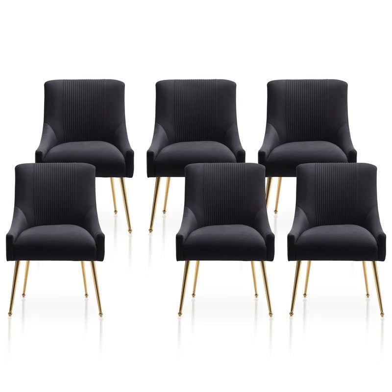 SEYNAR Modern Glam Boucle Pleated Velvet Dining Chair or Vanity Chair Set of 6 with Rear Handle