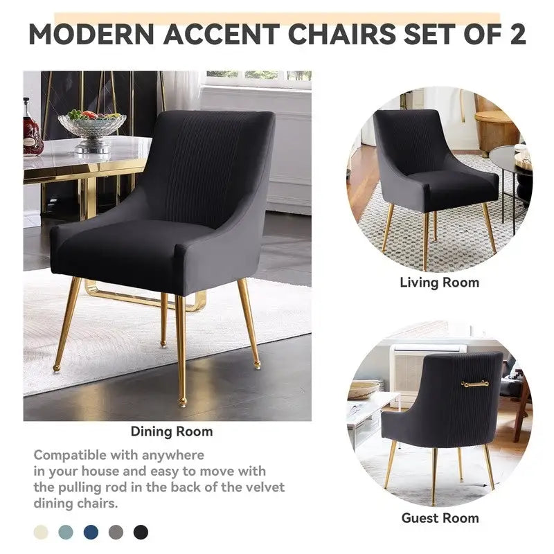 SEYNAR Modern Glam Boucle Pleated Velvet Dining Chair or Vanity Chair Set of 6 with Rear Handle