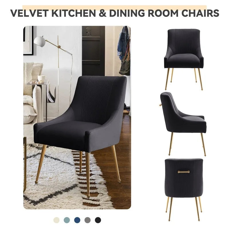 SEYNAR Modern Glam Boucle Pleated Velvet Dining Chair or Vanity Chair Set of 6 with Rear Handle