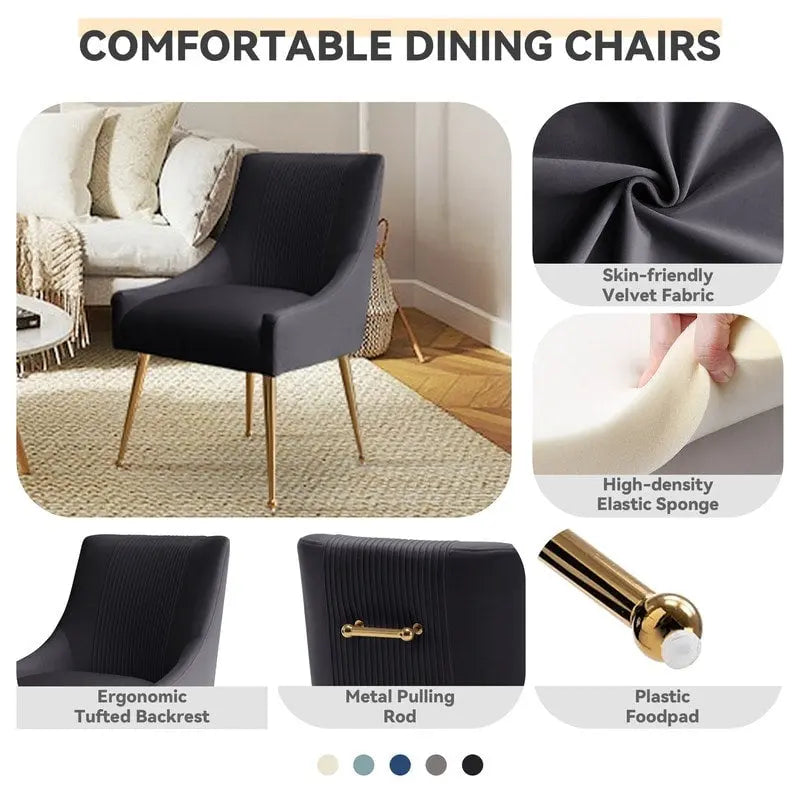 SEYNAR Modern Glam Boucle Pleated Velvet Dining Chair or Vanity Chair Set of 6 with Rear Handle