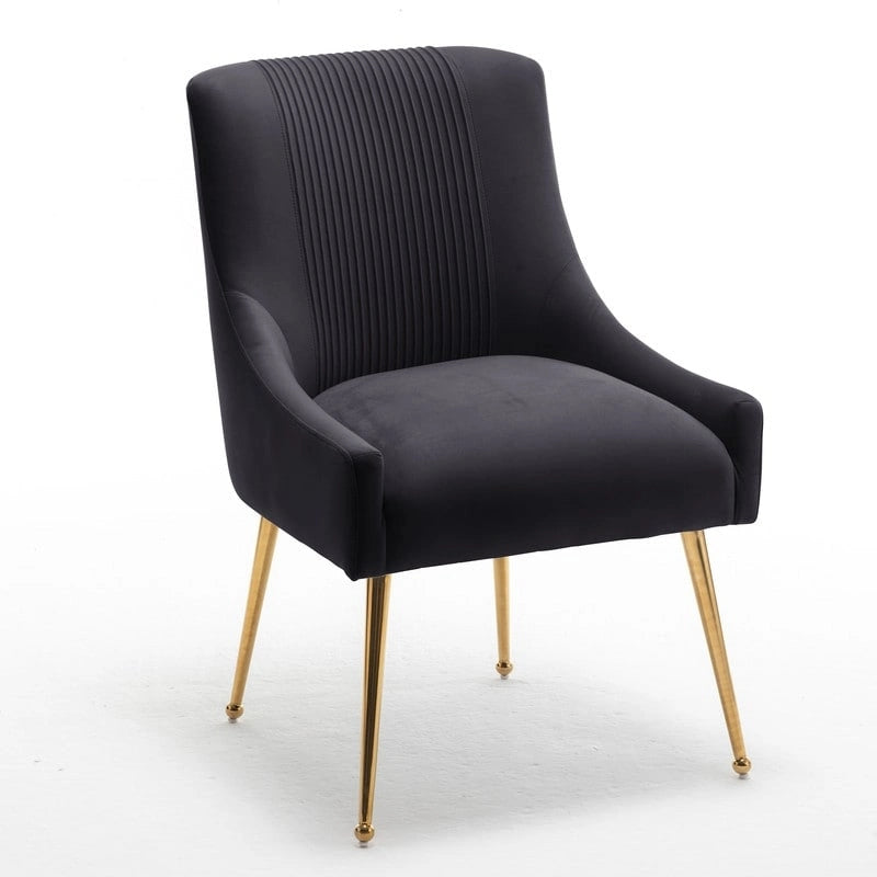 SEYNAR Modern Glam Boucle Pleated Velvet Dining Chair or Vanity Chair Set of 6 with Rear Handle