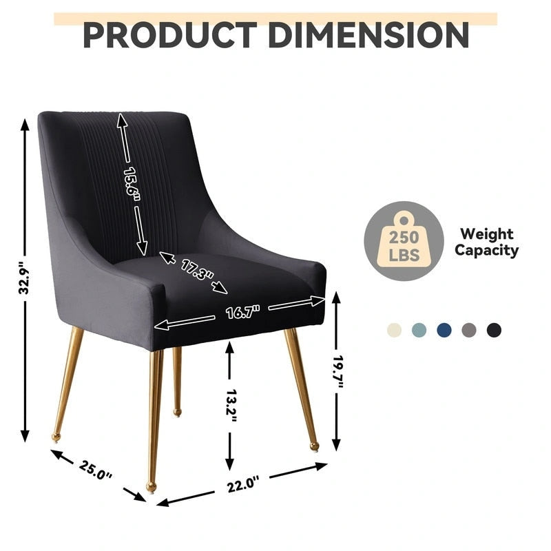 SEYNAR Modern Glam Boucle Pleated Velvet Dining Chair or Vanity Chair Set of 6 with Rear Handle