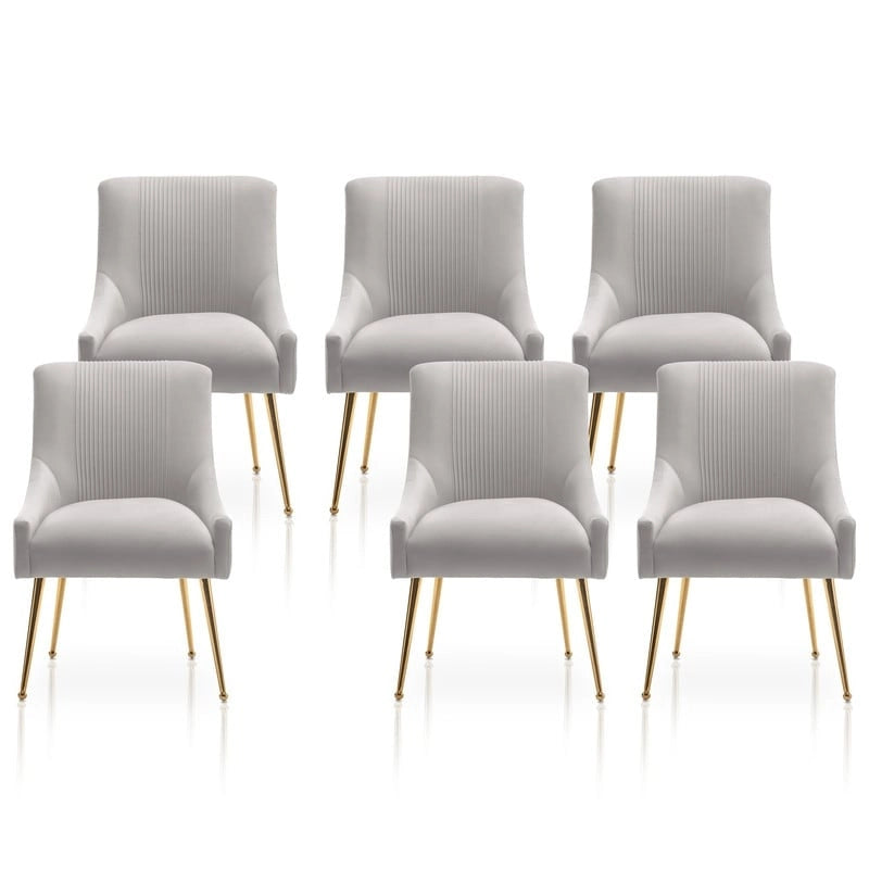 SEYNAR Modern Glam Boucle Pleated Velvet Dining Chair or Vanity Chair Set of 6 with Rear Handle