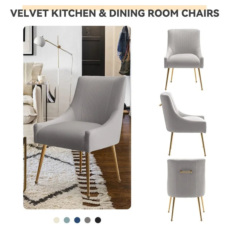 SEYNAR Modern Glam Boucle Pleated Velvet Dining Chair or Vanity Chair Set of 6 with Rear Handle