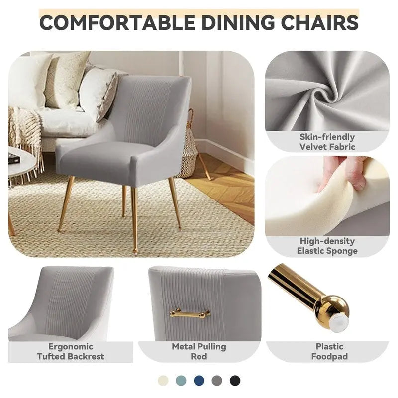 SEYNAR Modern Glam Boucle Pleated Velvet Dining Chair or Vanity Chair Set of 6 with Rear Handle