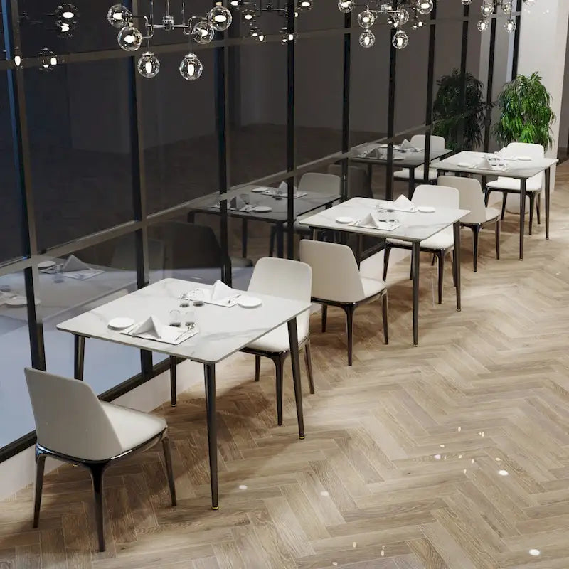 Modern Sintered Stone Marble Effect Table Top Kitchen Dining Table Square 4-Seat