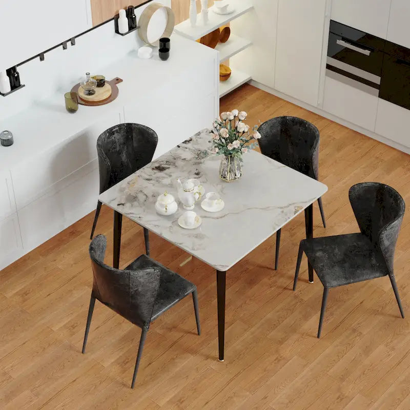 Modern Sintered Stone Marble Effect Table Top Kitchen Dining Table Square 4-Seat