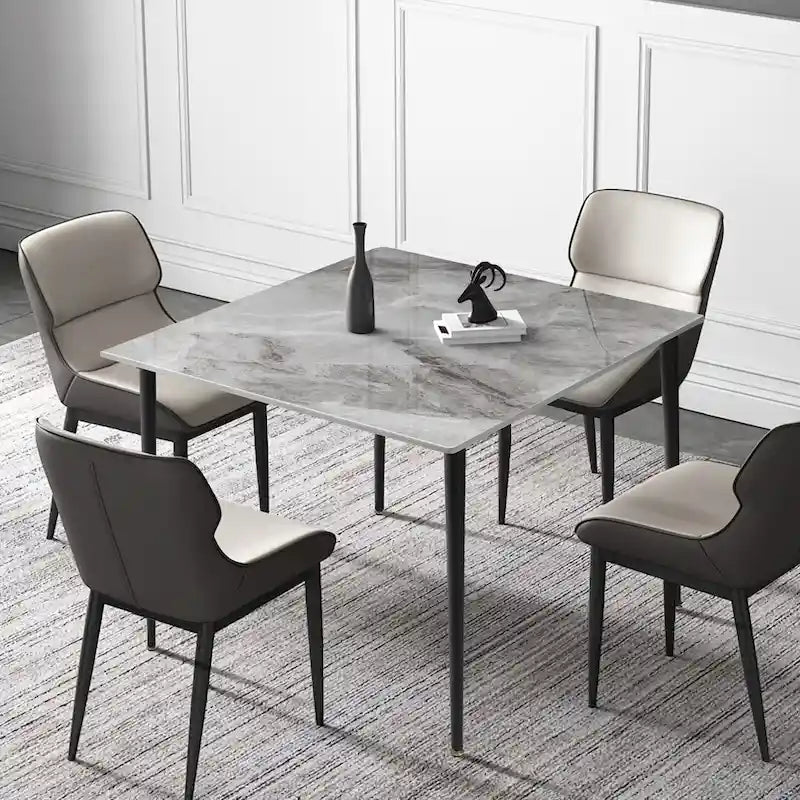 Modern Sintered Stone Marble Effect Table Top Kitchen Dining Table Square 4-Seat