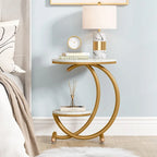 2-Tier Round Marble End Table with Storage Shelf (Modern/Industrial)