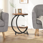 2-Tier Round Marble End Table with Storage Shelf (Modern/Industrial)