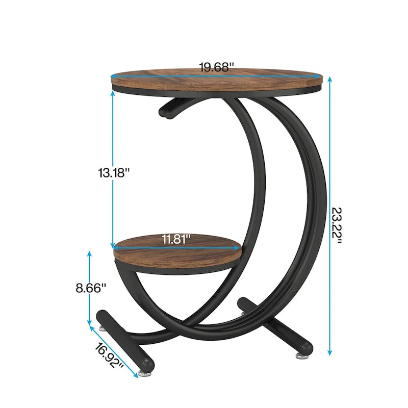 2-Tier Round Marble End Table with Storage Shelf (Modern/Industrial)