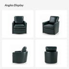 Terrance Transitional Swivel Faux Leather Barrel Chair with Metal Base Set of 2