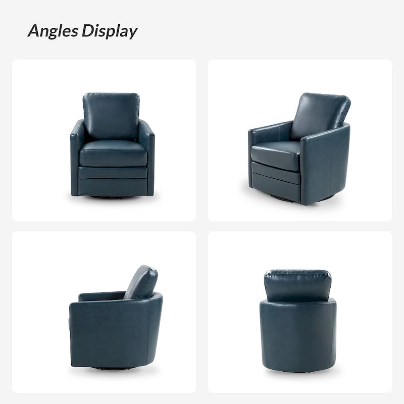 Terrance Transitional Swivel Faux Leather Barrel Chair with Metal Base Set of 2