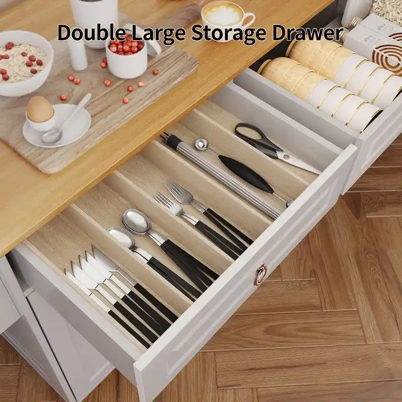 Kitchen Island Cart with Solid Wood Top and Locking Wheels