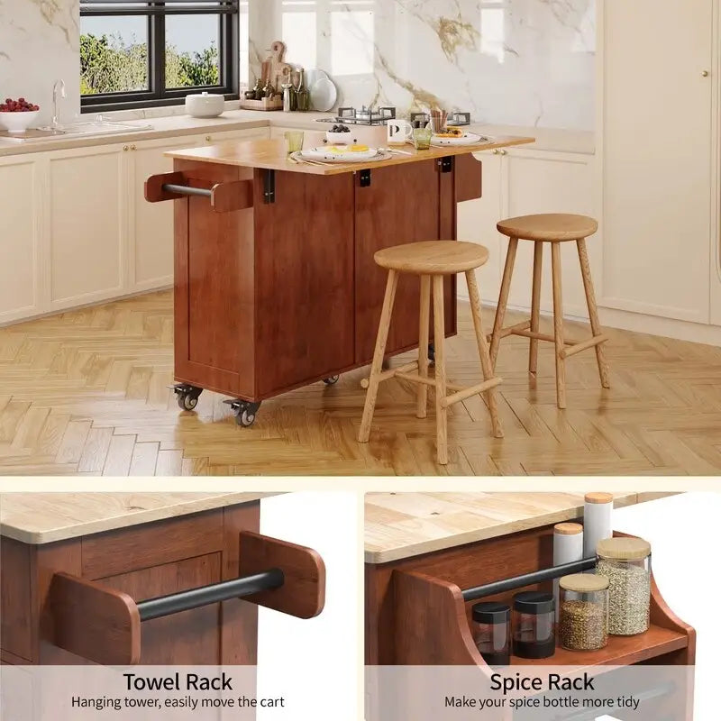 Kitchen Island Cart with Solid Wood Top and Locking Wheels