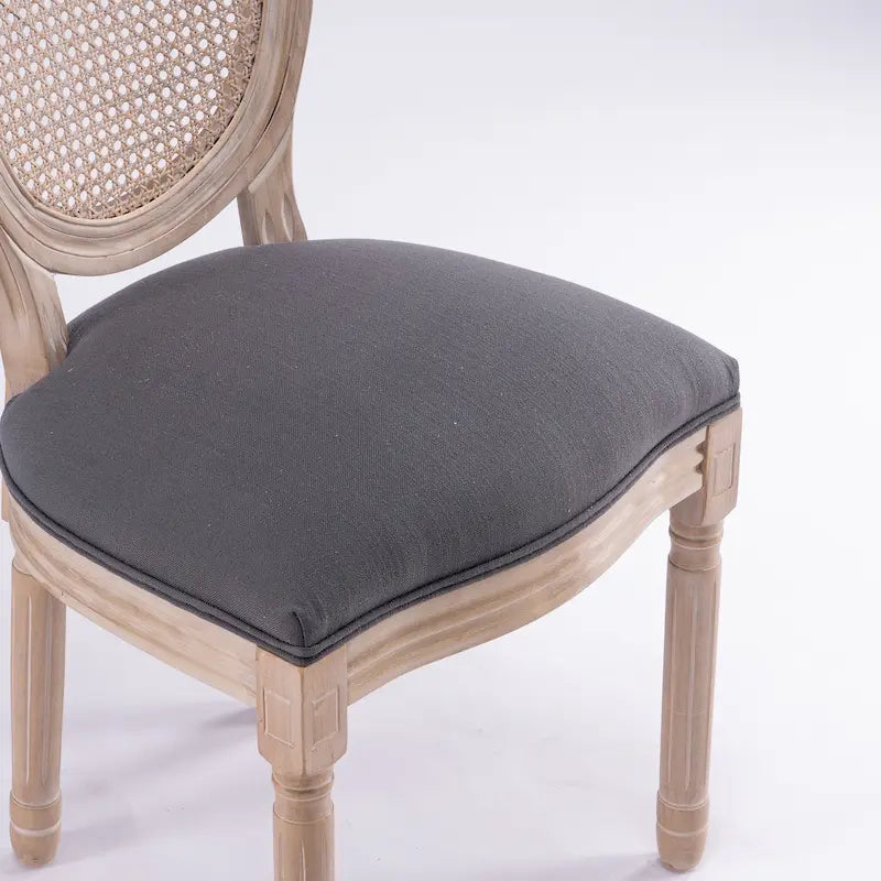 Style Solid Wood Frame Antique Painting Rattan Back Dining Chair Set of 2