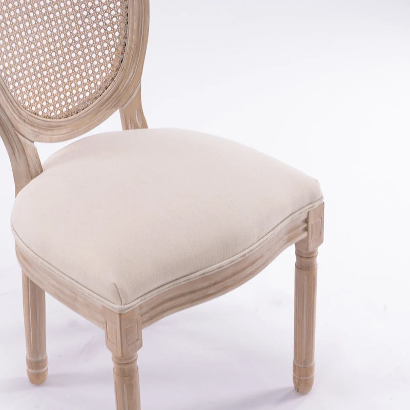 Style Solid Wood Frame Antique Painting Rattan Back Dining Chair Set of 2