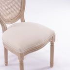 Style Solid Wood Frame Antique Painting Rattan Back Dining Chair Set of 2