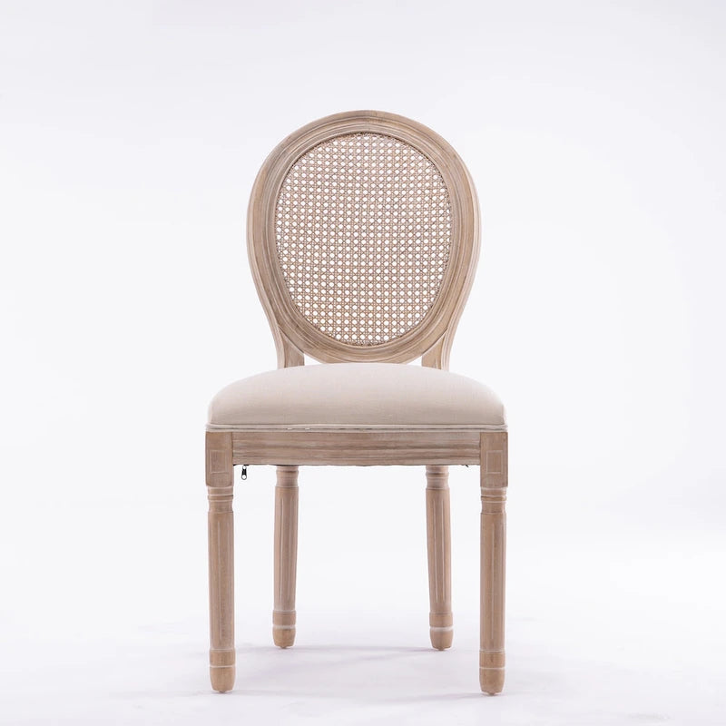 Style Solid Wood Frame Antique Painting Rattan Back Dining Chair Set of 2