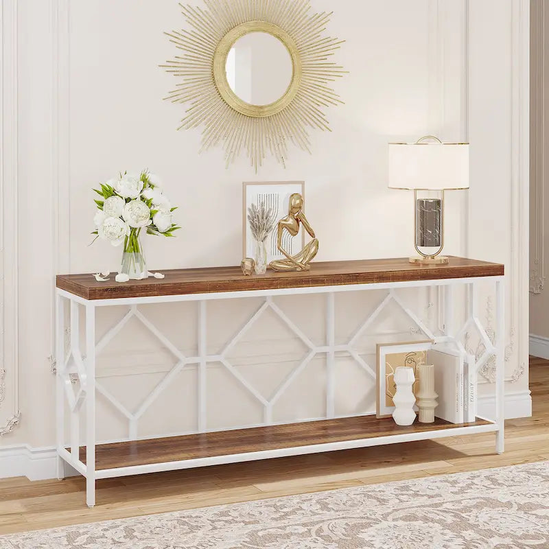 70.9 Inch Sofa Console Table with Open Storage Shelf, Industrial Narrow Extra Long Sofa Tables Entry Table Behind Couch Table