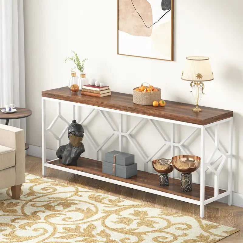 70.9 Inch Sofa Console Table with Open Storage Shelf, Industrial Narrow Extra Long Sofa Tables Entry Table Behind Couch Table