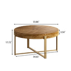33.86  Modern Retro Splicing Wooden Round Coffee Table with Cross Legs Base