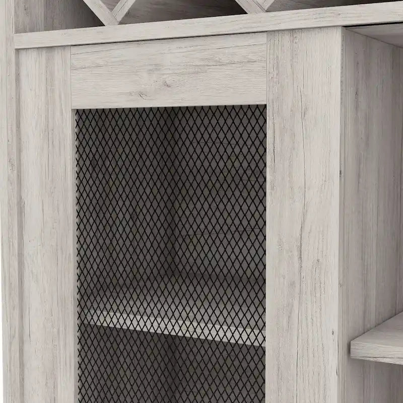 DH BASIC Farmhouse Four Shelf and Four Bottle Lattice-like Wine Buffet by Denhour