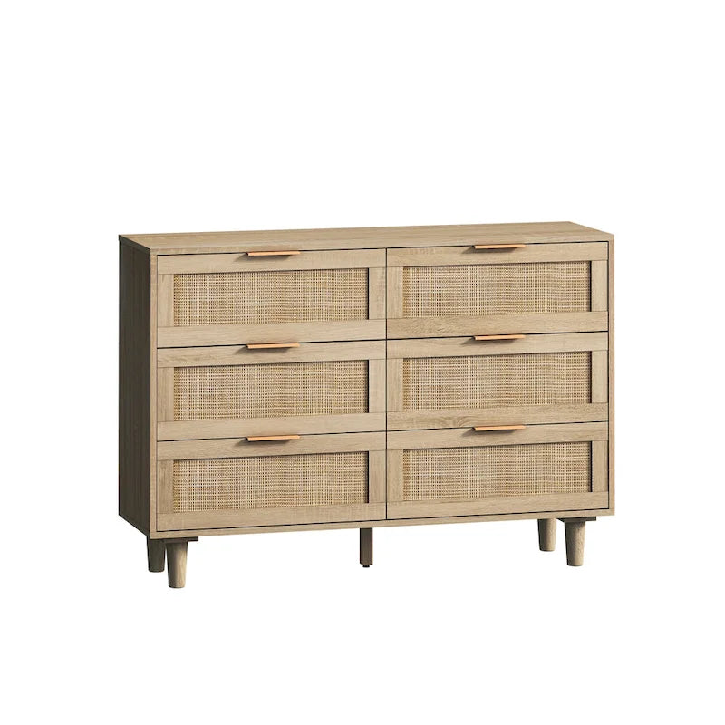 6 Drawers Rattan Storage Cabinet Rattan Drawer,for Bedroom,Living Room,Wood Color