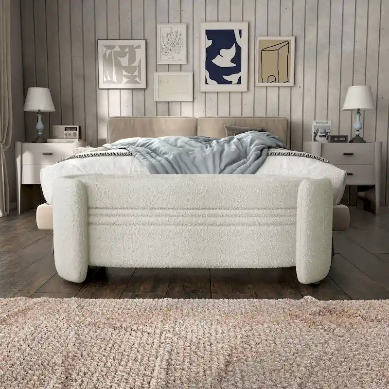 DH BASIC Pressice Contemporary Boucle Storage Bench for Bedroom Entryway by Denhour