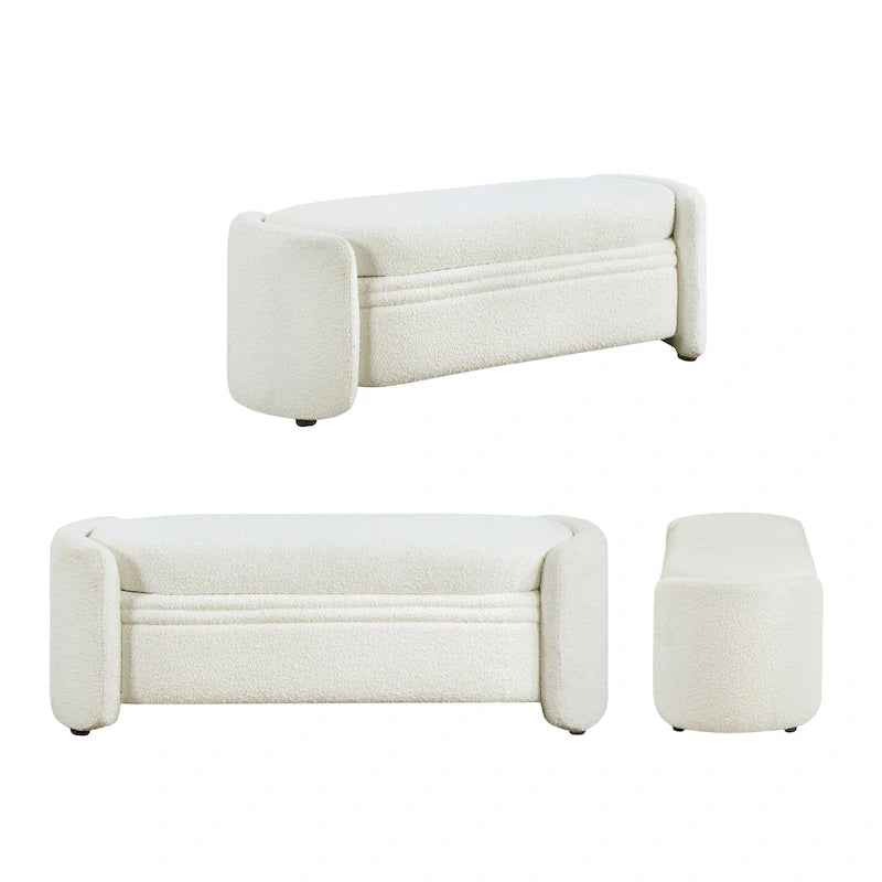DH BASIC Pressice Contemporary Boucle Storage Bench for Bedroom Entryway by Denhour