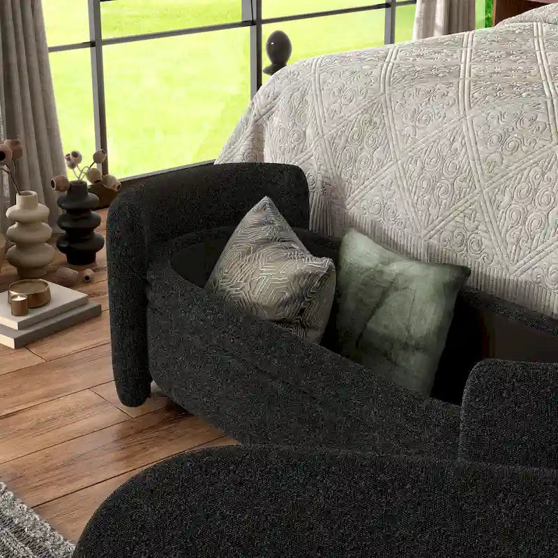 DH BASIC Pressice Contemporary Boucle Storage Bench for Bedroom Entryway by Denhour