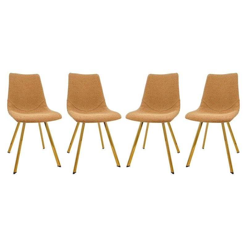 Leather Dining Chair Set of 4 With Gold Metal Legs Modern Accent Side Chair