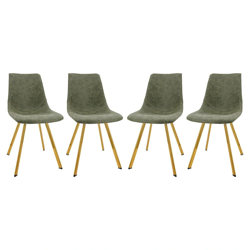 Leather Dining Chair Set of 4 With Gold Metal Legs Modern Accent Side Chair