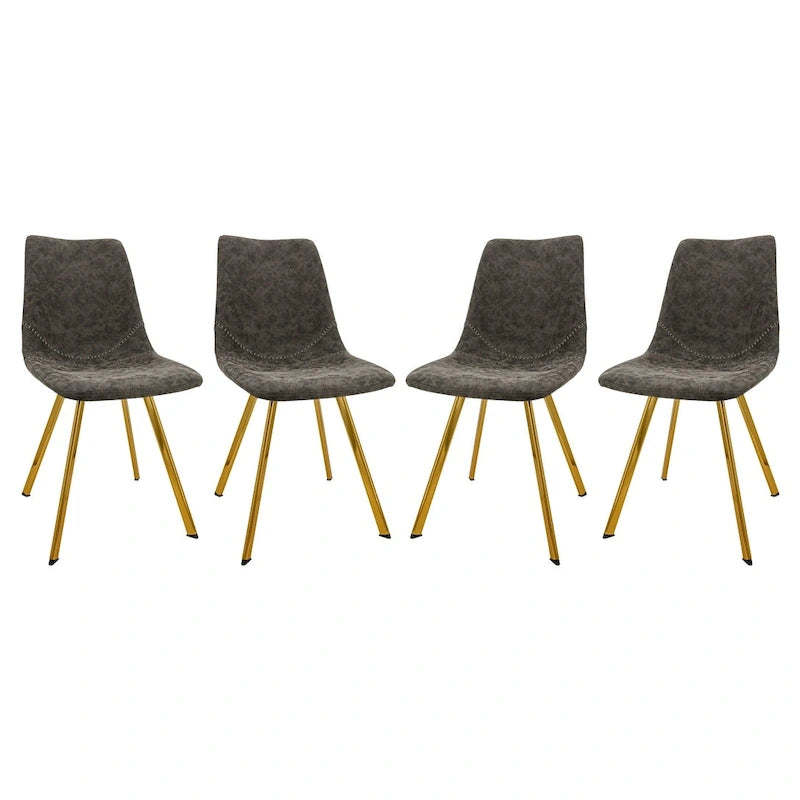 Leather Dining Chair Set of 4 With Gold Metal Legs Modern Accent Side Chair