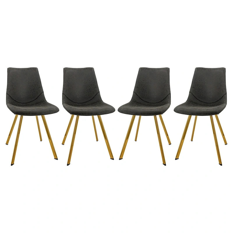 Leather Dining Chair Set of 4 With Gold Metal Legs Modern Accent Side Chair