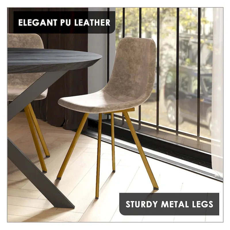 Leather Dining Chair Set of 4 With Gold Metal Legs Modern Accent Side Chair