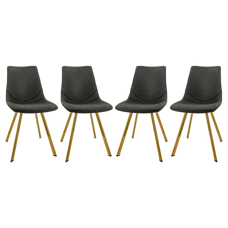 Leather Dining Chair Set of 4 With Gold Metal Legs Modern Accent Side Chair