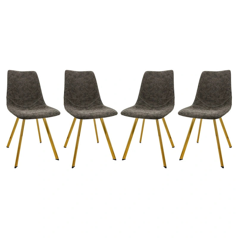 Leather Dining Chair Set of 4 With Gold Metal Legs Modern Accent Side Chair