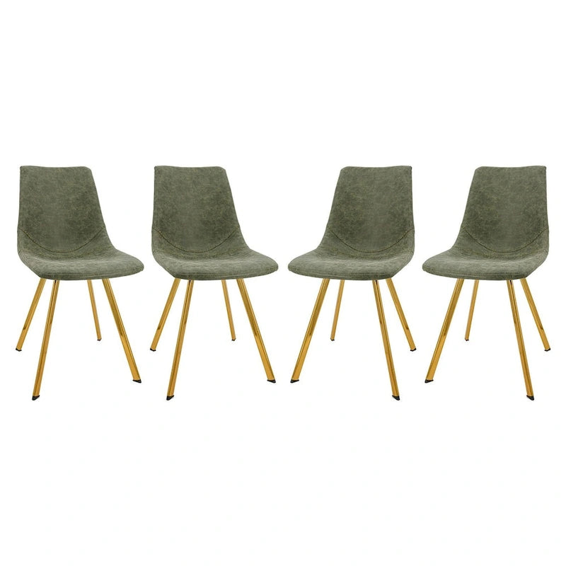 Leather Dining Chair Set of 4 With Gold Metal Legs Modern Accent Side Chair