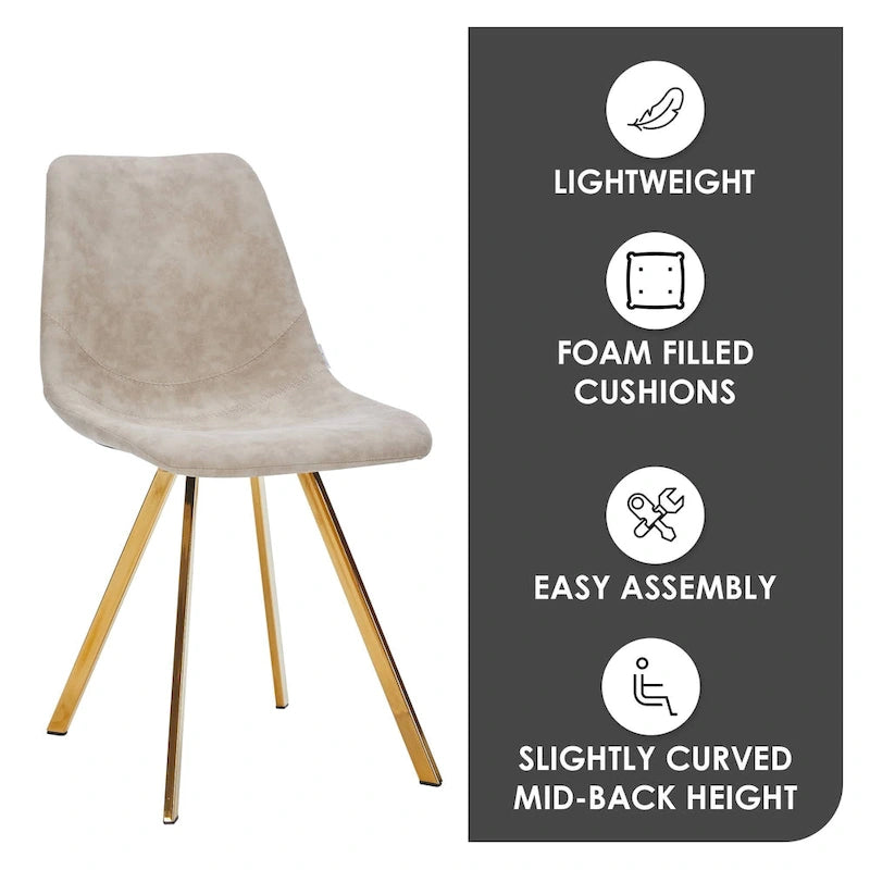 Leather Dining Chair Set of 4 With Gold Metal Legs Modern Accent Side Chair