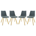 Leather Dining Chair Set of 4 With Gold Metal Legs Modern Accent Side Chair