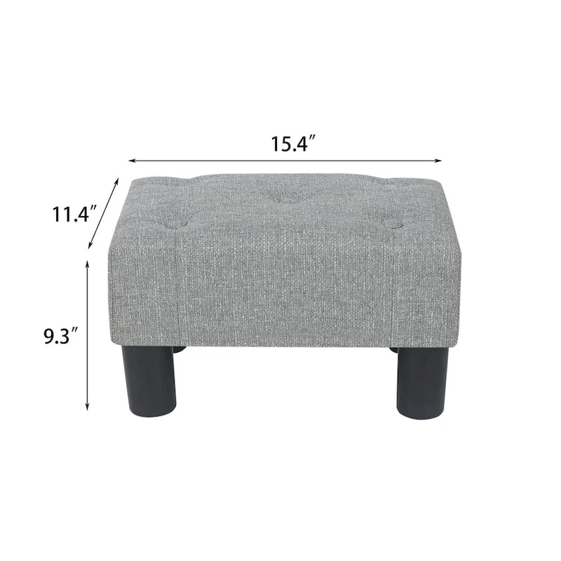 Adeco Button Tufted Linen Foot Stool Rectangular Small Ottoman