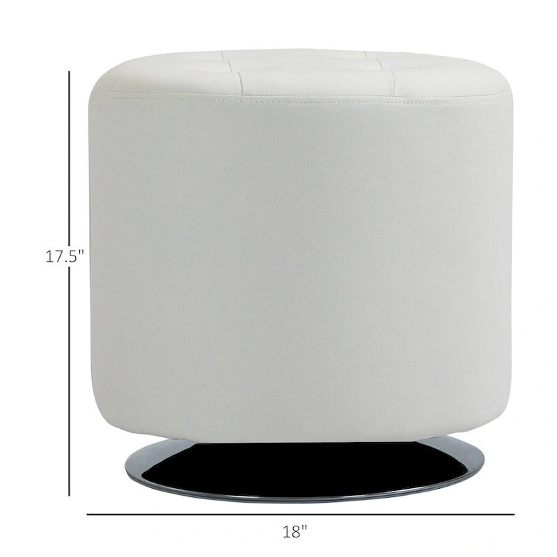 HOMCOM 360-deg Swivel Foot Stool Round PU Ottoman with Thick Sponge Padding and Solid Steel Base