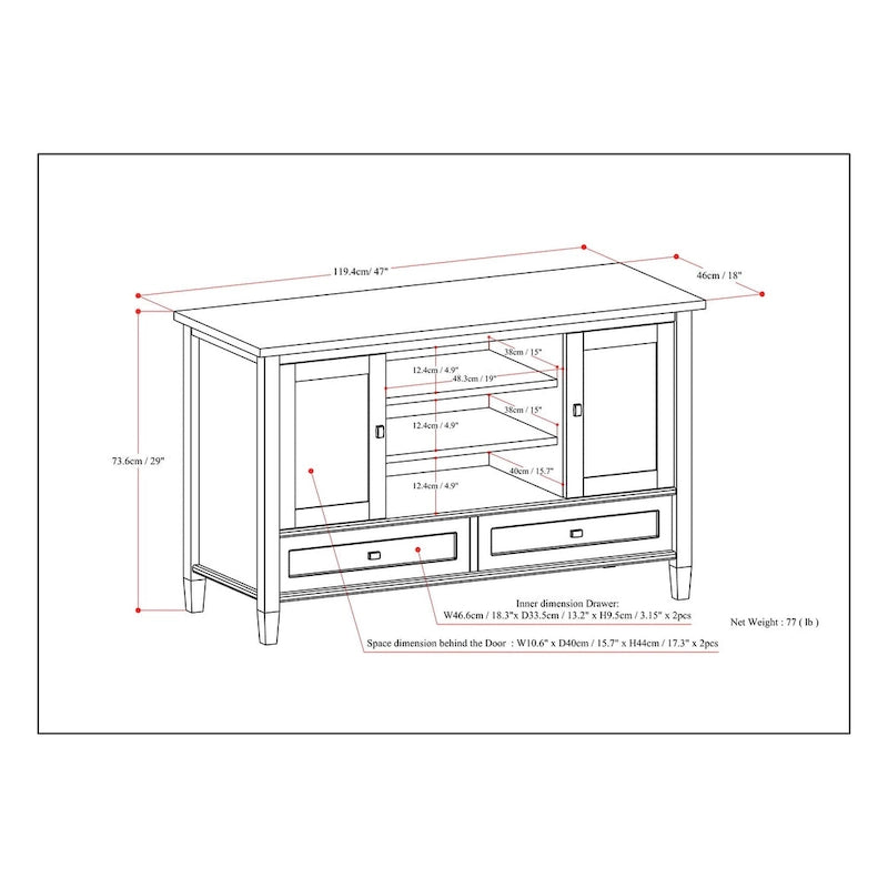WYNDENHALL Norfolk Transitional TV Media Stand For TVs up to 50 inches